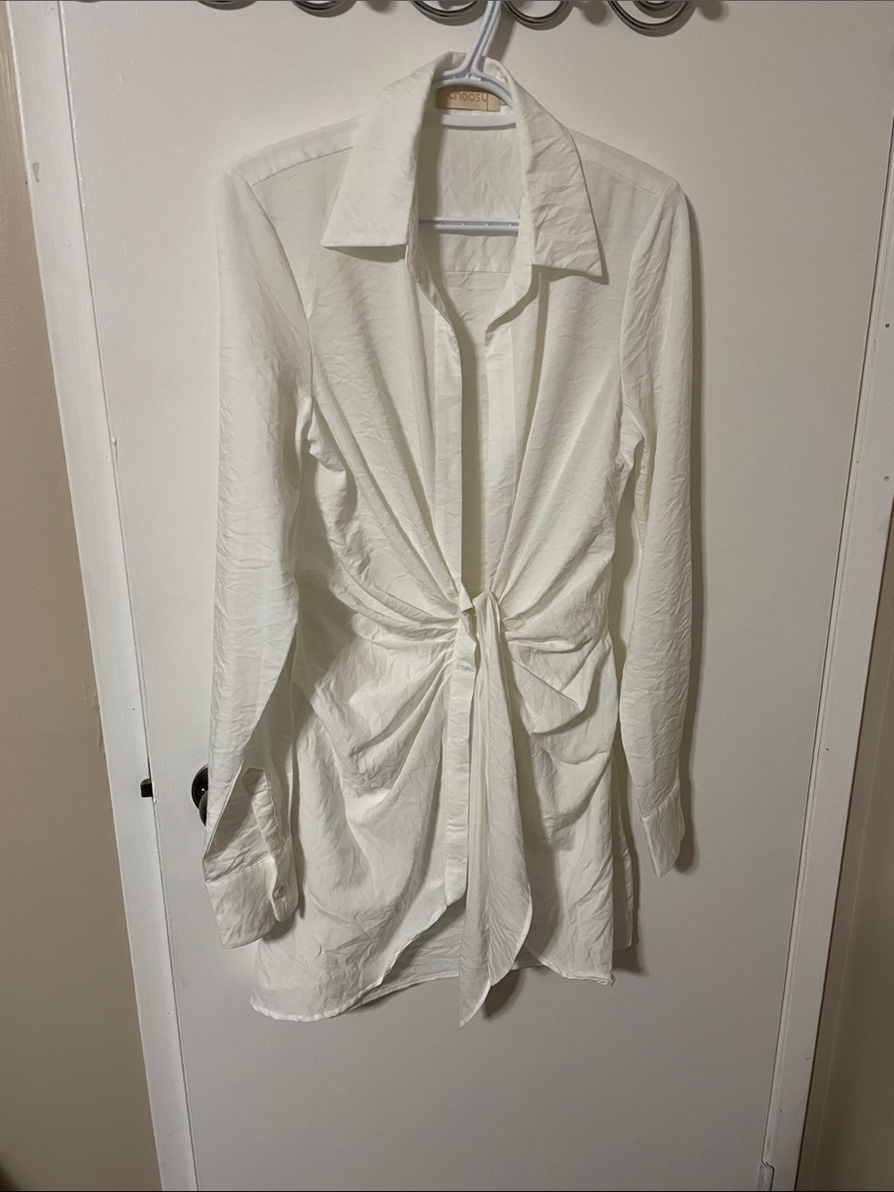 Choosy Cream Colour Long Sleeve Ruched Waistline Dress Size 4 - Picture 2 of 11